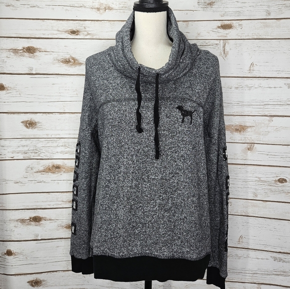 Pink Victoria Secret Cowl Neck Drawstring Bling Logo Sweater Small - Picture 2 of 7